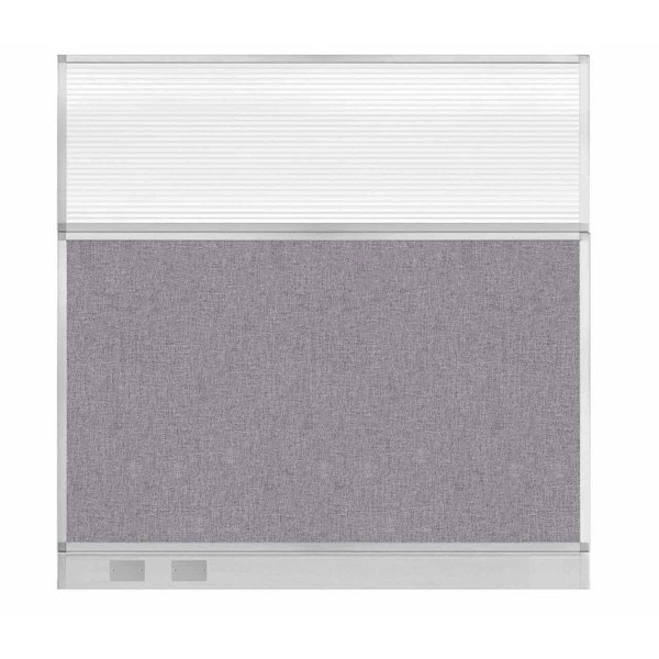 Hush Panel Cubicle Partition 6' x 6' Cloud Gray Fabric Clear Fluted Window w/ Cable Channel